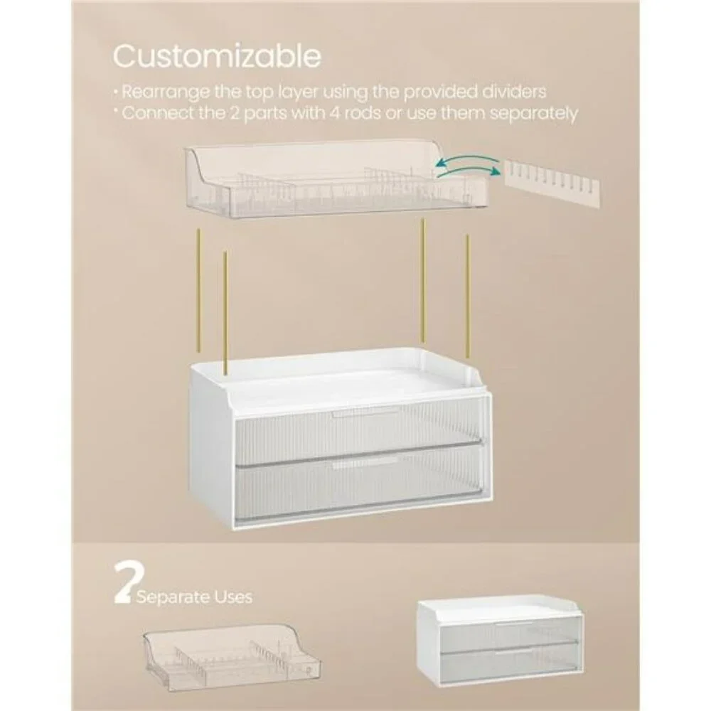 Clear Makeup Organizer with Drawers Vanity Skincare Storage Bathroom Counter